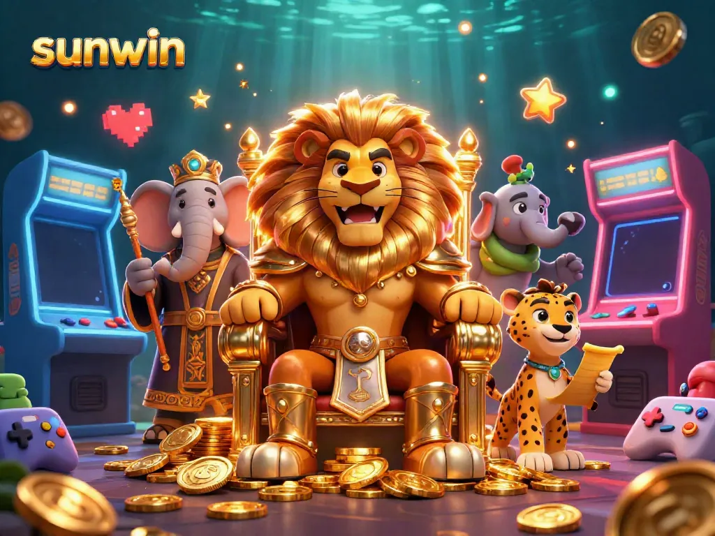Engage in thrilling gameplay with Sunwin, featuring vibrant 3D characters in a dynamic casino setting full of action.
